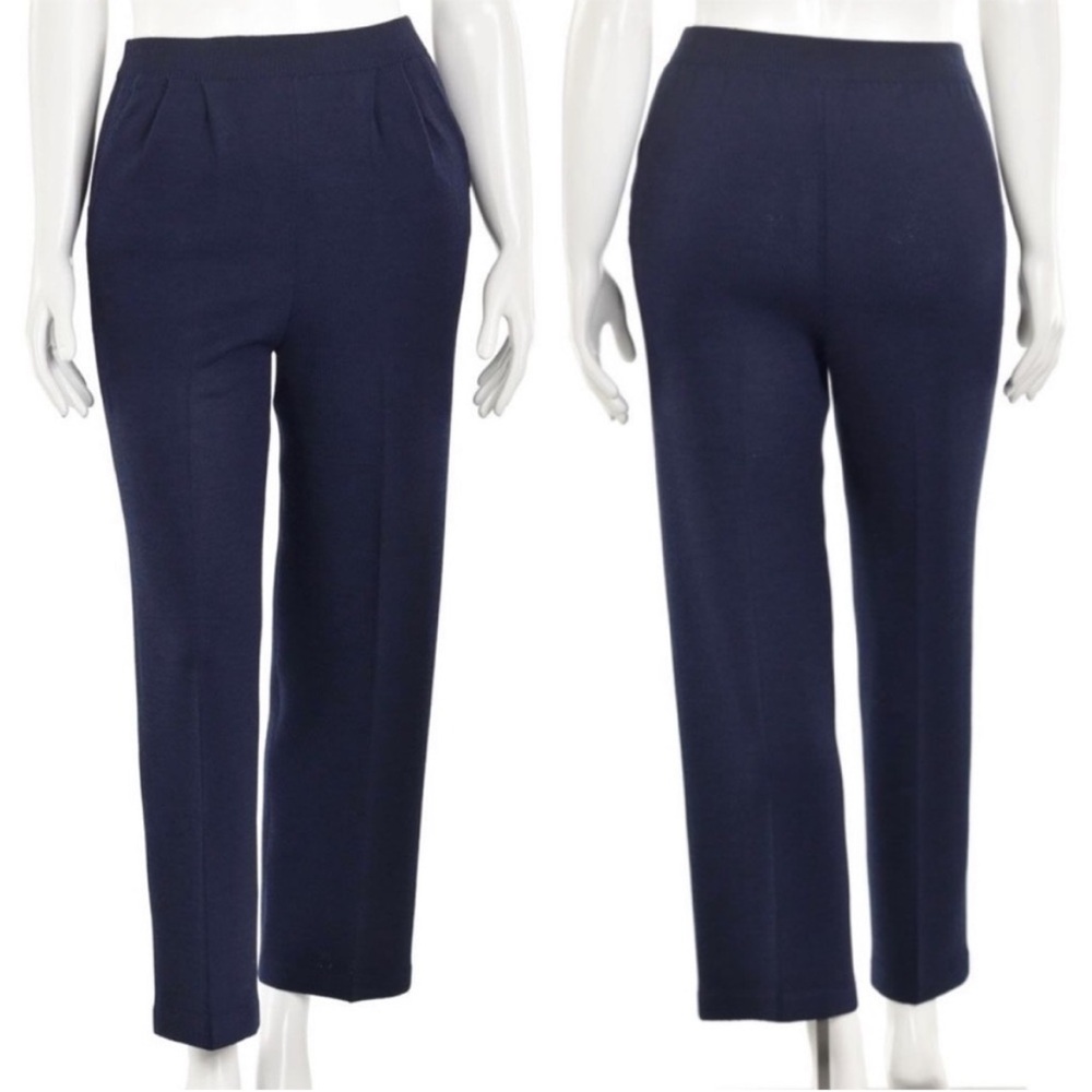ST. JOHN Basics Navy Santana Knit Pleated Straight Leg Pants Size 12